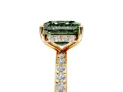 Solitaire Engagement Ring Setting for Fancy Green Asscher Cut Center with Fine Pave Band and Prong Head in Yellow Gold