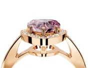 Bezel-Framed Halo Engagement Ring Setting for Fancy Pink Heart-Shaped Center with Pave Band and Prong Head in Rose Gold
