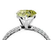 Solitaire Engagement Ring Setting for Fancy Yellow Heart-Shaped Center with Domed Multi-Row Pave Band and Prong Head in Platinum
