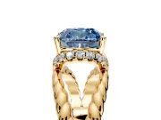 Halo Engagement Ring Setting for Fancy Blue Cushion Cut Center with Rope Twist Split Shank and Prong Head in Yellow Gold