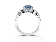 Leaf Engagement Ring Setting for Fancy Blue Round Cut Center with Milgrain Accent Band and Prong Head in Sterling Silver