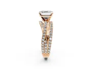 Solitaire Engagement Ring Setting for Asscher Cut Center with Woven 3-Strand Pave Band and Prong Head in Rose Gold