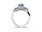 Cluster Engagement Ring Setting for Fancy Blue Princess Cut Center with 2-Row Shoulder Clusters and Prong Head in Platinum