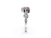 Vintage Station Engagement Ring Setting for Fancy Pink Heart-Shaped Center with Accents and Prong Head in White Gold