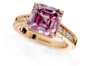 Engraved Engagement Ring Setting for Fancy Pink Asscher Cut Center with Milgrain Pave Band and Prong Head in Rose Gold