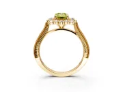 Milgrain Halo Engagement Ring Setting for Fancy Yellow Emerald Cut Center with Bezel Point Accents and Prong Head in Yellow Gold