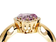 Halo Engagement Ring Setting for Fancy Pink Heart-Shaped Center with Tapered Plain Band and Prong Head in Yellow Gold