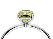 Solitaire Engagement Ring Setting for Fancy Yellow Emerald Cut Center with Straight Thin Band and Prong Head in Platinum