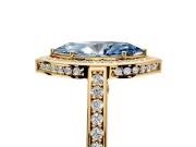Halo Engagement Ring Setting for Fancy Blue Marquise Center with Framed Halo, Pave Band and Prong Head in Yellow Gold