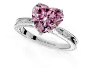 Solitaire Engagement Ring Setting for Fancy Pink Heart-Shaped Center with Engraved Milgrain Band and Prong Head in Sterling Silver