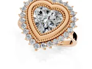 Halo Engagement Ring Setting for Heart-Shaped Center with Milgrain Bezel Rim, Plain Band and Prong Head in Rose Gold