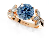 Floral Engagement Ring Setting for Fancy Blue Round Cut Center with Trailing Marquise Accents and Prong Head in Rose Gold