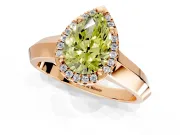 Halo Engagement Ring Setting for Fancy Yellow Pear-Shaped Center with Knife Ridge Cathedral Band and Prong Head in Rose Gold