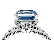 Halo Engagement Ring Setting for Fancy Blue Asscher Cut Center with Rope Twist Split Shank and Prong Head in Platinum