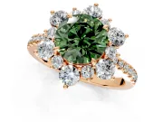 Floral Halo Engagement Ring Setting for Fancy Green Round Cut Center with Pave Accents and Prong Head in Rose Gold