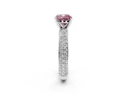 Solitaire Engagement Ring Setting for Fancy Pink Cushion Cut Center with Domed Multi-Row Pave Band and Prong Head in Platinum
