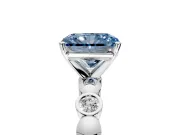 Solitaire Engagement Ring Setting for Fancy Blue Radiant Cut Center with Beaded Bezel Station Band and Prong Head in Sterling Silver