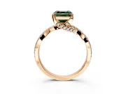Solitaire Engagement Ring Setting for Fancy Green Asscher Cut Center with Narrow Twist Pave Band and Prong Head in Rose Gold