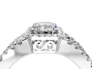 Halo Engagement Ring Setting for Emerald Cut Center with Wide-Open Pave Split Shank and Prong Head in Sterling Silver