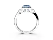 Cluster Engagement Ring Setting for Fancy Blue Princess Cut Center with Milgrain Shoulder Clusters and Prong Head in Platinum
