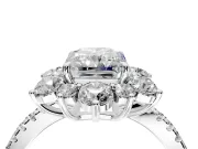 Floral Halo Engagement Ring Setting for Radiant Cut Center with Pave Accents and Prong Head in White Gold
