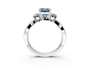 3 Stone Engagement Ring Setting for Fancy Blue Emerald Cut Center with Pave Twist Band and Prong Head in Platinum