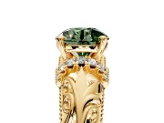Solitaire Engagement Ring Setting for Fancy Green Round Cut Center with Filigree Accent Basket and Prong Head in Yellow Gold