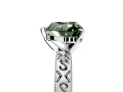 Solitaire Engagement Ring Setting for Fancy Green Heart-Shaped Center with Scrollwork Band and Prong Head in Platinum
