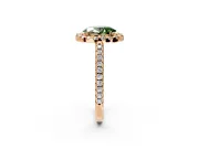 Pave Halo Engagement Ring Setting for Fancy Green Oval Center with Single Row Pave Band and Prong Head in Rose Gold