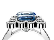 Cluster Halo Engagement Ring Setting for Fancy Blue Asscher Cut Center with Milgrain Bezel Accents and Prong Head in Sterling Silver