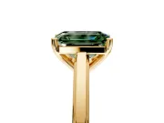 Solitaire Engagement Ring Setting for Fancy Green Emerald Cut Center with Flat-Sided Plain Band and Prong Head in Yellow Gold
