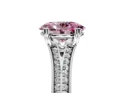 Solitaire Engagement Ring Setting for Fancy Pink Oval Center with Pave Rail Split Shank and Prong Head in Platinum