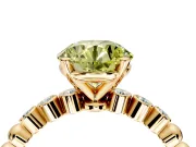 Solitaire Engagement Ring Setting for Fancy Yellow Round Cut Center with Bezel-Dot Beaded Band and Prong Head in Yellow Gold