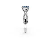 3 Stone Engagement Ring Setting for Fancy Blue Radiant Cut Center with Pave Split Shank and Prong Head in Sterling Silver