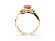 3 Stone Engagement Ring Setting for Fancy Pink Radiant Cut Center with Round Cut Side Accents and Prong Head in Rose Gold