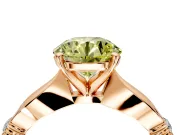 Solitaire Engagement Ring Setting for Fancy Yellow Round Cut Center with Carved Leaf Shoulders and Prong Head in Rose Gold