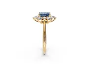 Small-Accent Cluster Halo Engagement Ring Setting for Fancy Blue Princess Cut Center with Plain Band and Prong Head in Yellow Gold