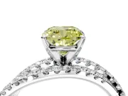 Solitaire Engagement Ring Setting for Fancy Yellow Cushion Cut Center with Woven 3-Strand Pave Band and Prong Head in White Gold