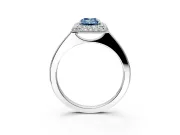 Halo Engagement Ring Setting for Fancy Blue Emerald Cut Center with Plain Tapered Band and Prong Head in Sterling Silver