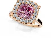 Single Halo Engagement Ring Setting for Fancy Pink Cushion Cut Center with Corner Claws, Plain Band and Prong Head in Rose Gold