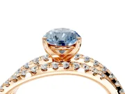 Solitaire Engagement Ring Setting for Fancy Blue Pear-Shaped Center with Woven 3-Strand Pave Band and Prong Head in Rose Gold