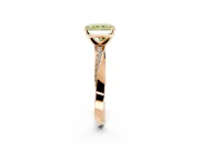 Side Accent Engagement Ring Setting for Fancy Yellow Radiant Cut Center with Accent Shoulders and Prong Head in Rose Gold