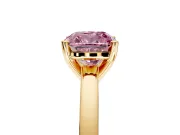 Solitaire Engagement Ring Setting for Fancy Pink Cushion Cut Center with Basket Rail and Prong Head in Yellow Gold