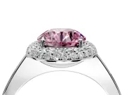 Halo Engagement Ring Setting for Fancy Pink Round Cut Center with Plain Tapered Band and Prong Head in Sterling Silver
