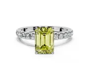 Open Basket Engagement Ring Setting for Fancy Yellow Emerald Cut Center with Pave Band and Prong Head in Platinum