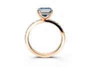 Solitaire Engagement Ring Setting for Fancy Blue Asscher Cut Center with Round Cut Pave Band and Prong Head in Rose Gold
