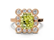 Cluster Halo Engagement Ring Setting for Fancy Yellow Radiant Cut Center with Milgrain Bezel Accents and Prong Head in Rose Gold