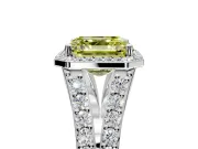 Halo Engagement Ring Setting for Fancy Yellow Asscher Cut Center with Narrow Pave Split Shank and Prong Head in Sterling Silver