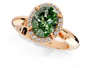 Halo Engagement Ring Setting for Fancy Green Oval Center with Tapered Plain Band and Prong Head in Rose Gold