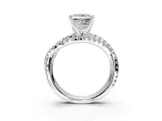 Solitaire Engagement Ring Setting for Princess Cut Center with Woven 3-Strand Pave Band and Prong Head in Sterling Silver